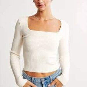 Abercrombie & Fitch Long-Sleeve Ottoman Squareneck Cream White